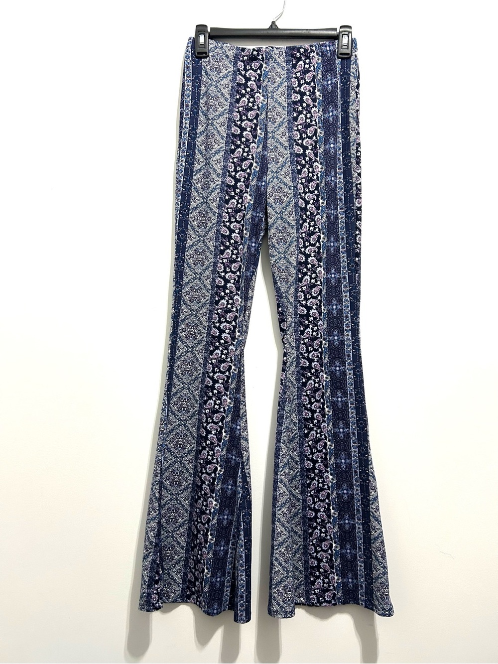 Bear Dance Women’s Navy Blue Striped Floral Flare Pants